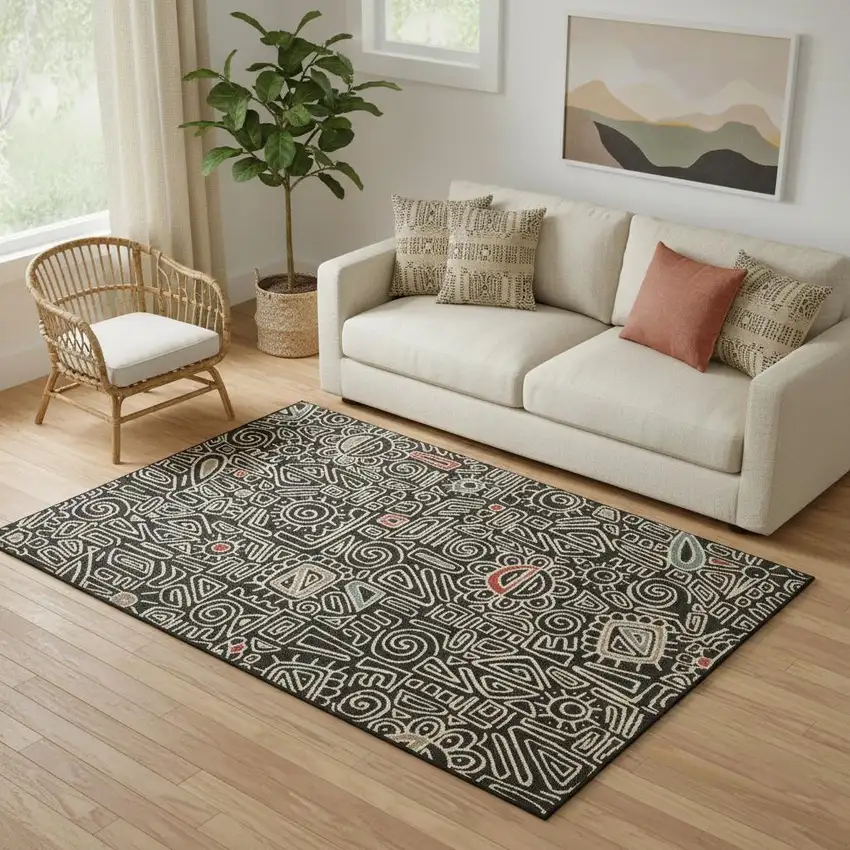 Black And Beige Abstract Area Rug Photo 1