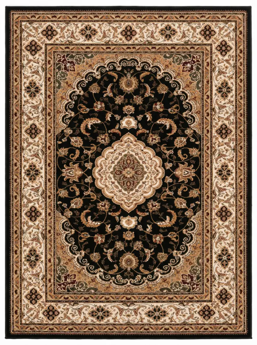 Black And Beige Abstract Area Rug Photo 2