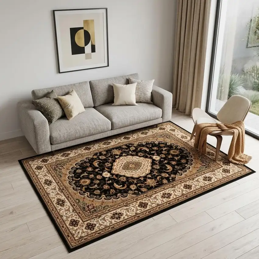 Black And Beige Abstract Area Rug Photo 1