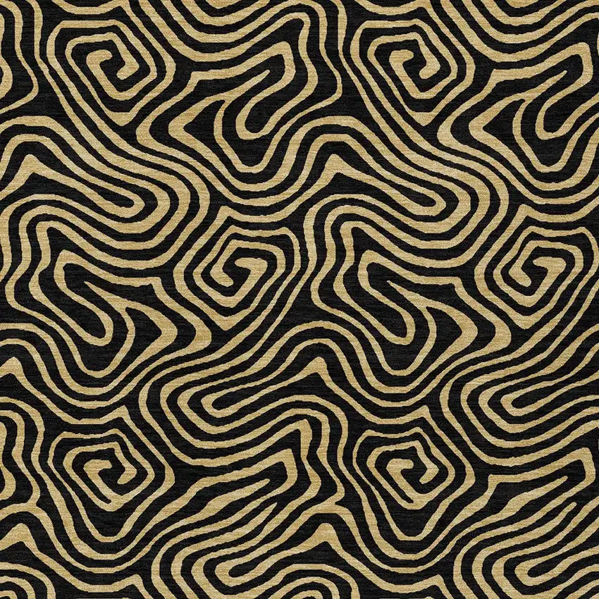 Black And Beige Abstract Washable Indoor Outdoor Area Rug Photo 6