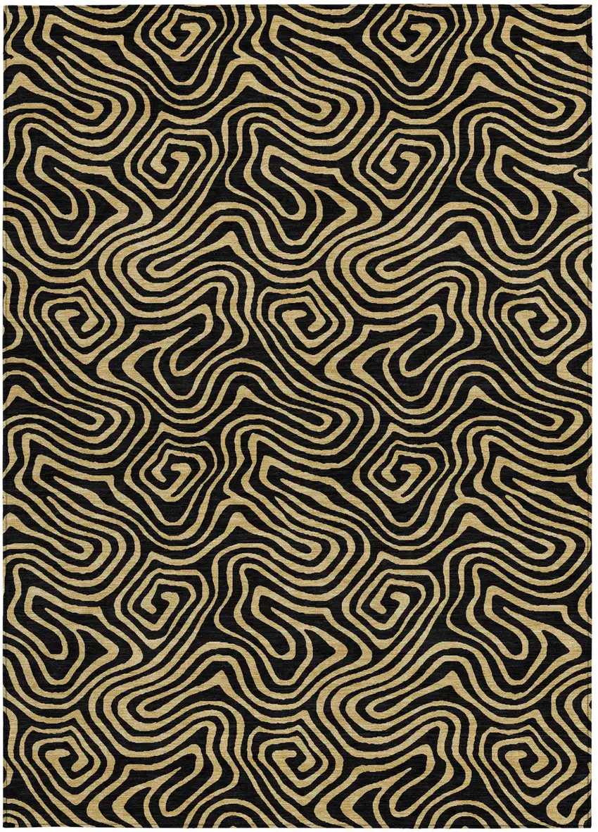 Black And Beige Abstract Washable Indoor Outdoor Area Rug Photo 6