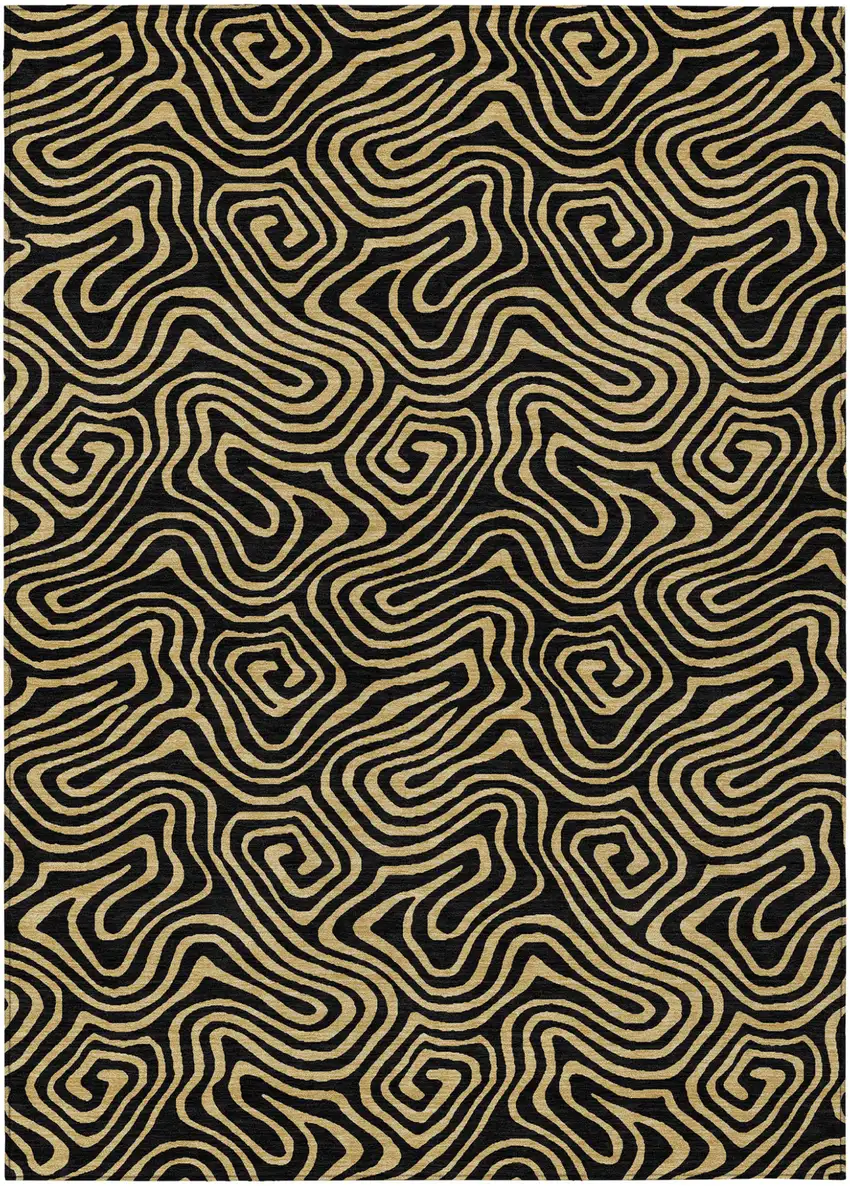 Black And Beige Abstract Washable Indoor Outdoor Area Rug Photo 2