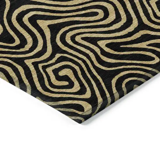 Black And Beige Abstract Washable Indoor Outdoor Area Rug Photo 5