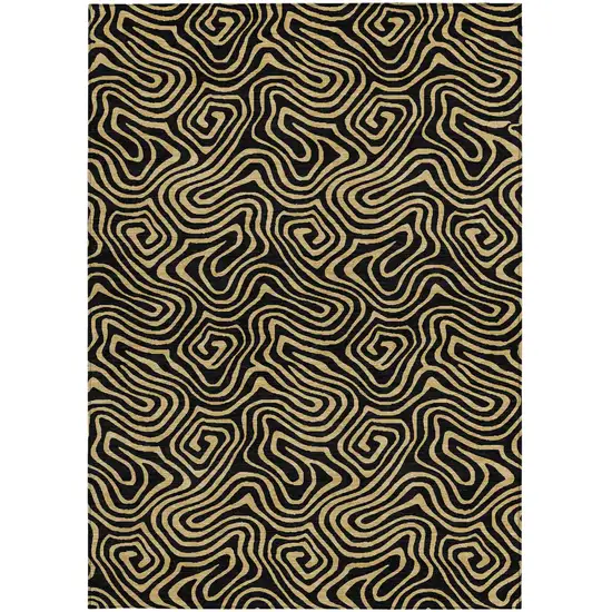 Black And Beige Abstract Washable Indoor Outdoor Area Rug Photo 7