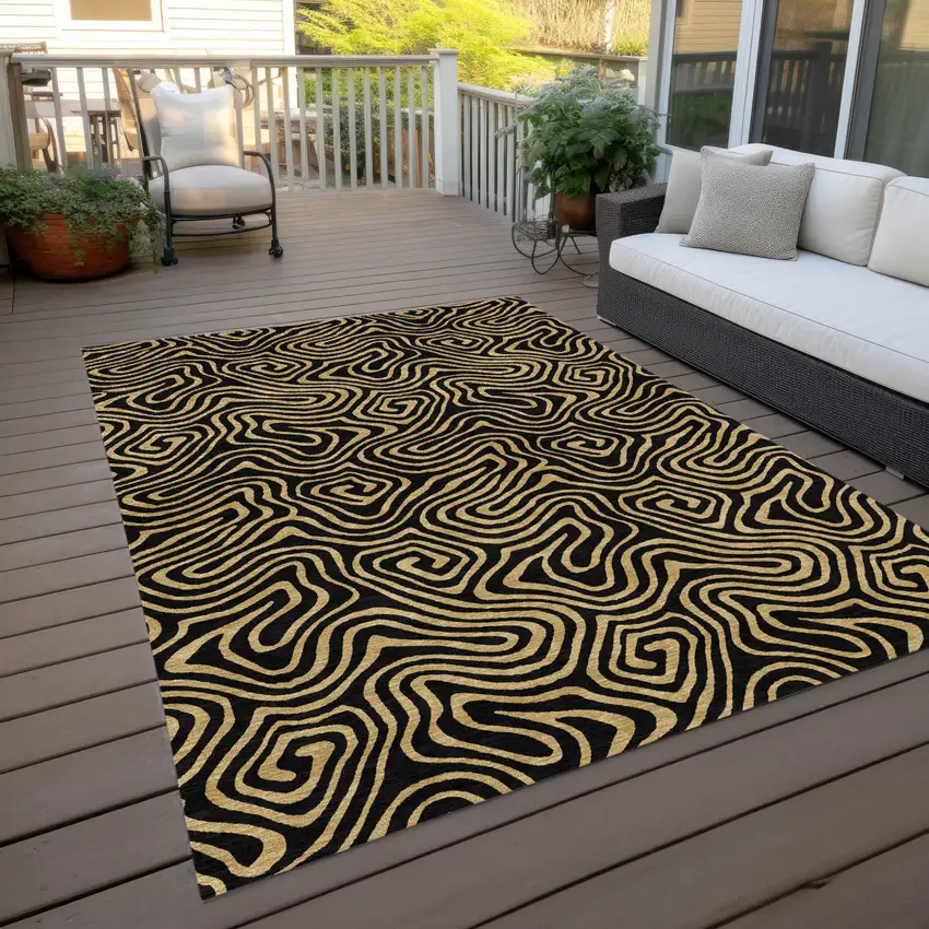 Black And Beige Abstract Washable Indoor Outdoor Area Rug Photo 8