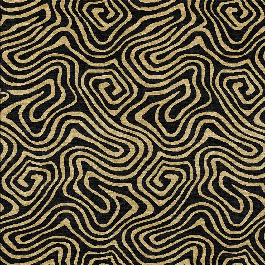 Black And Beige Abstract Washable Indoor Outdoor Area Rug Photo 6