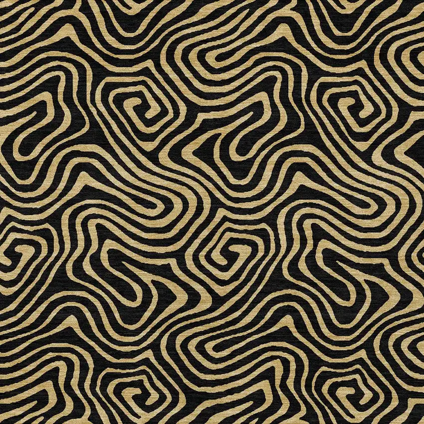 Black And Beige Abstract Washable Indoor Outdoor Area Rug Photo 4