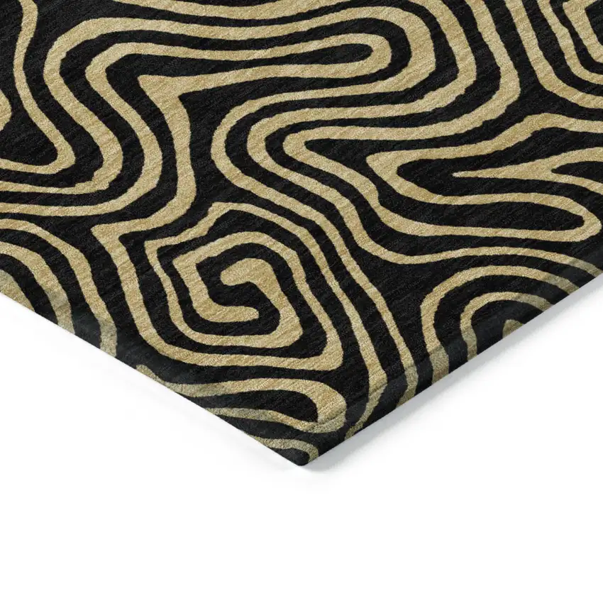 Black And Beige Abstract Washable Indoor Outdoor Area Rug Photo 3