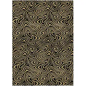 Photo of Black And Beige Abstract Washable Indoor Outdoor Area Rug