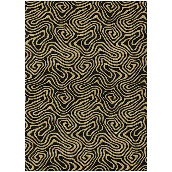 Black And Beige Abstract Washable Indoor Outdoor Area Rug Photo 1