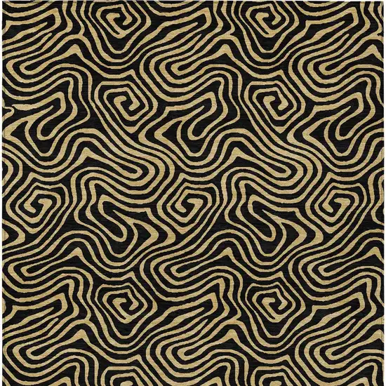 Black And Beige Abstract Washable Indoor Outdoor Area Rug Photo 5