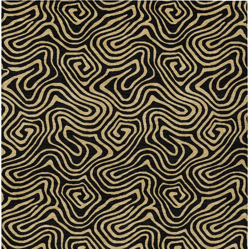Black And Beige Abstract Washable Indoor Outdoor Area Rug Photo 5