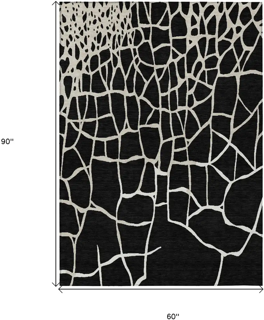 Black And Beige Abstract Washable Indoor Outdoor Area Rug Photo 8