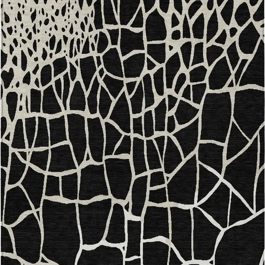 Black And Beige Abstract Washable Indoor Outdoor Area Rug Photo 7