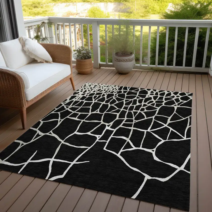 Black And Beige Abstract Washable Indoor Outdoor Area Rug Photo 8