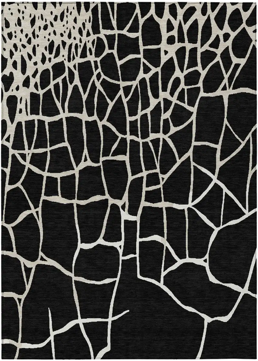 Black And Beige Abstract Washable Indoor Outdoor Area Rug Photo 2