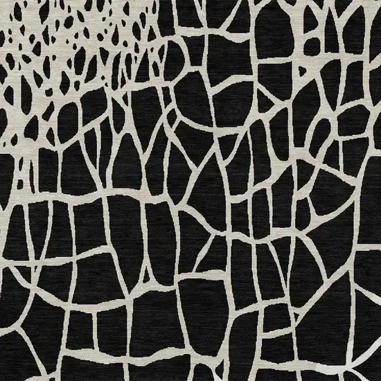 Black And Beige Abstract Washable Indoor Outdoor Area Rug Photo 6