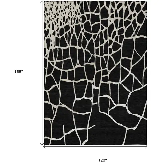 Black And Beige Abstract Washable Indoor Outdoor Area Rug Photo 8