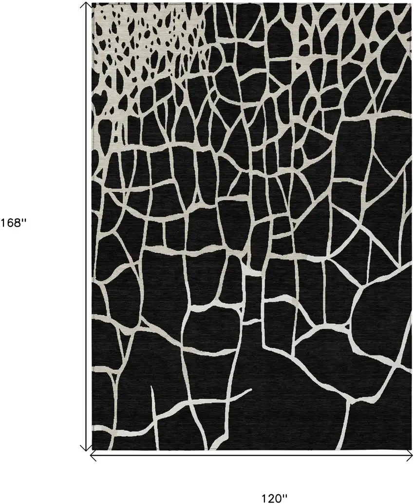 Black And Beige Abstract Washable Indoor Outdoor Area Rug Photo 8