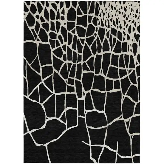 Black And Beige Abstract Washable Indoor Outdoor Area Rug Photo 7