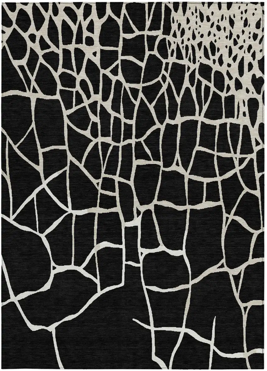 Black And Beige Abstract Washable Indoor Outdoor Area Rug Photo 7