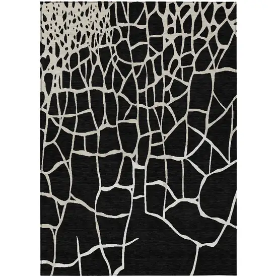 Black And Beige Abstract Washable Indoor Outdoor Area Rug Photo 2