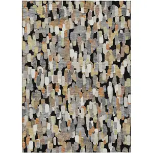 Photo of Black And Beige Abstract Washable Indoor Outdoor Area Rug
