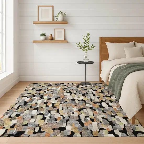 Black And Beige Abstract Washable Indoor Outdoor Area Rug Photo 6