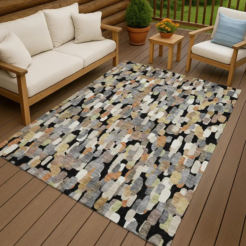 Black And Beige Abstract Washable Indoor Outdoor Area Rug Photo 4