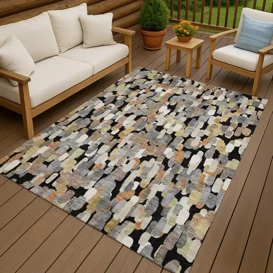 Black And Beige Abstract Washable Indoor Outdoor Area Rug Photo 4
