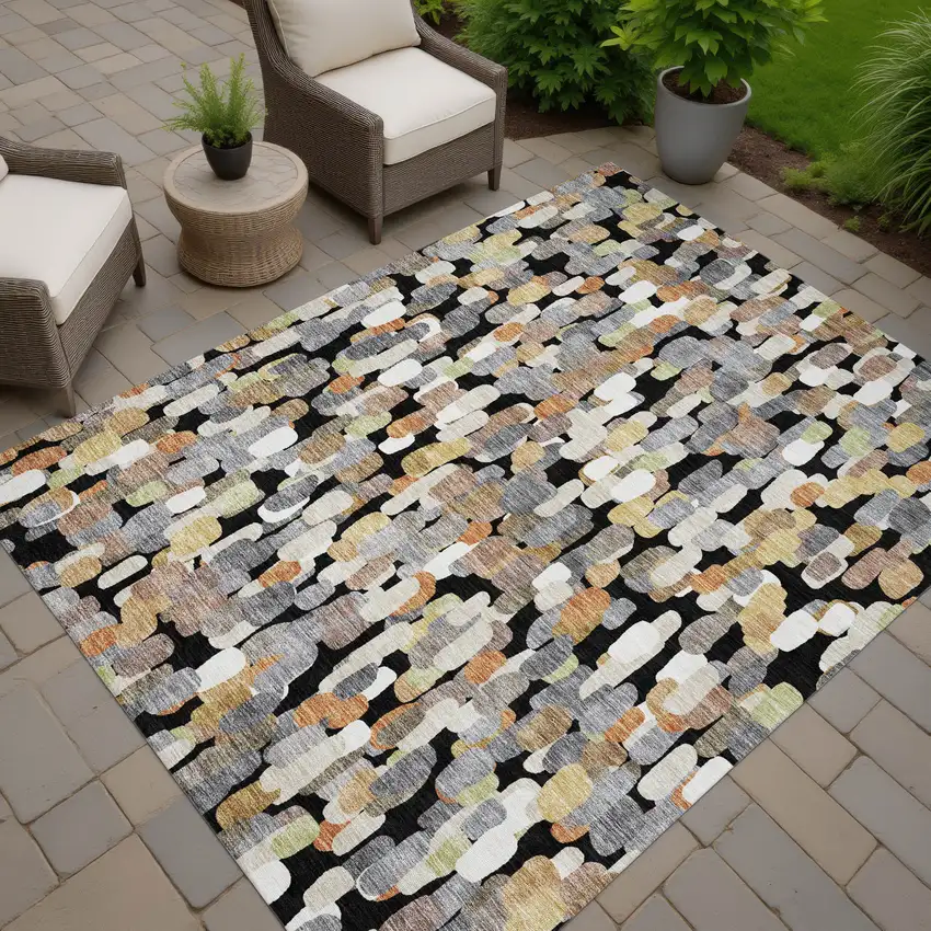 Black And Beige Abstract Washable Indoor Outdoor Area Rug Photo 7