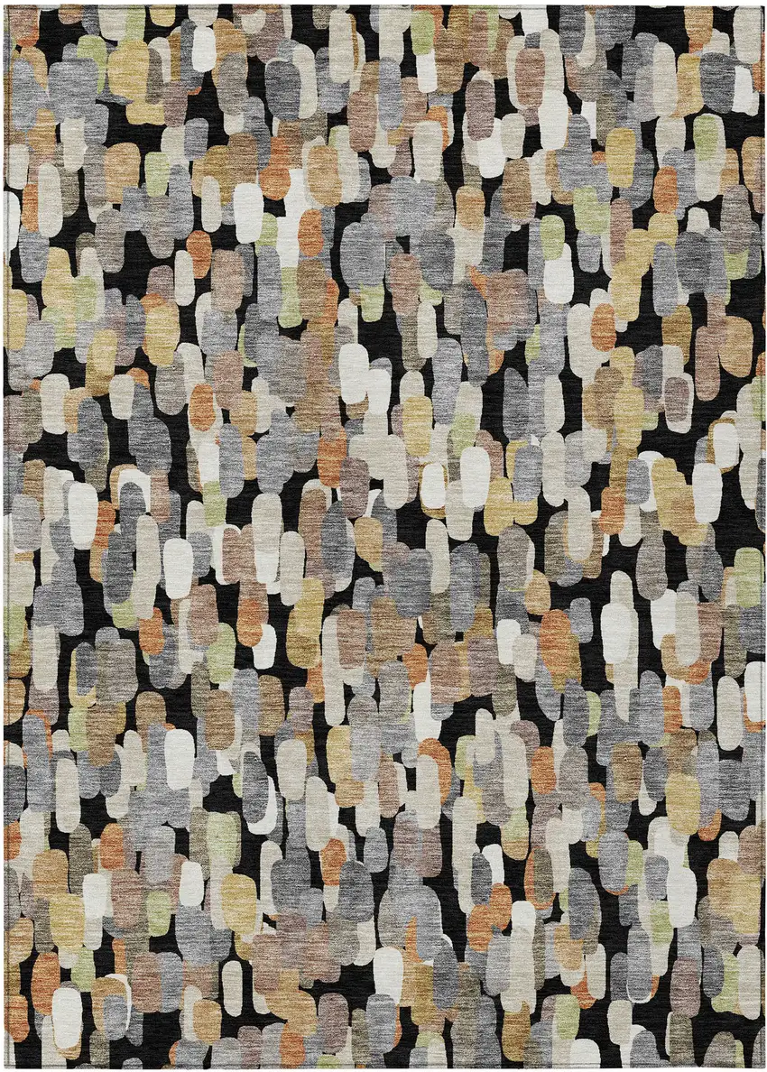 Black And Beige Abstract Washable Indoor Outdoor Area Rug Photo 1