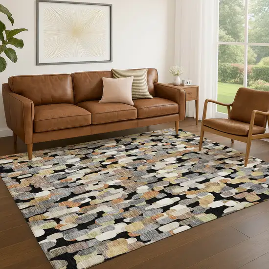 Black And Beige Abstract Washable Indoor Outdoor Area Rug Photo 5