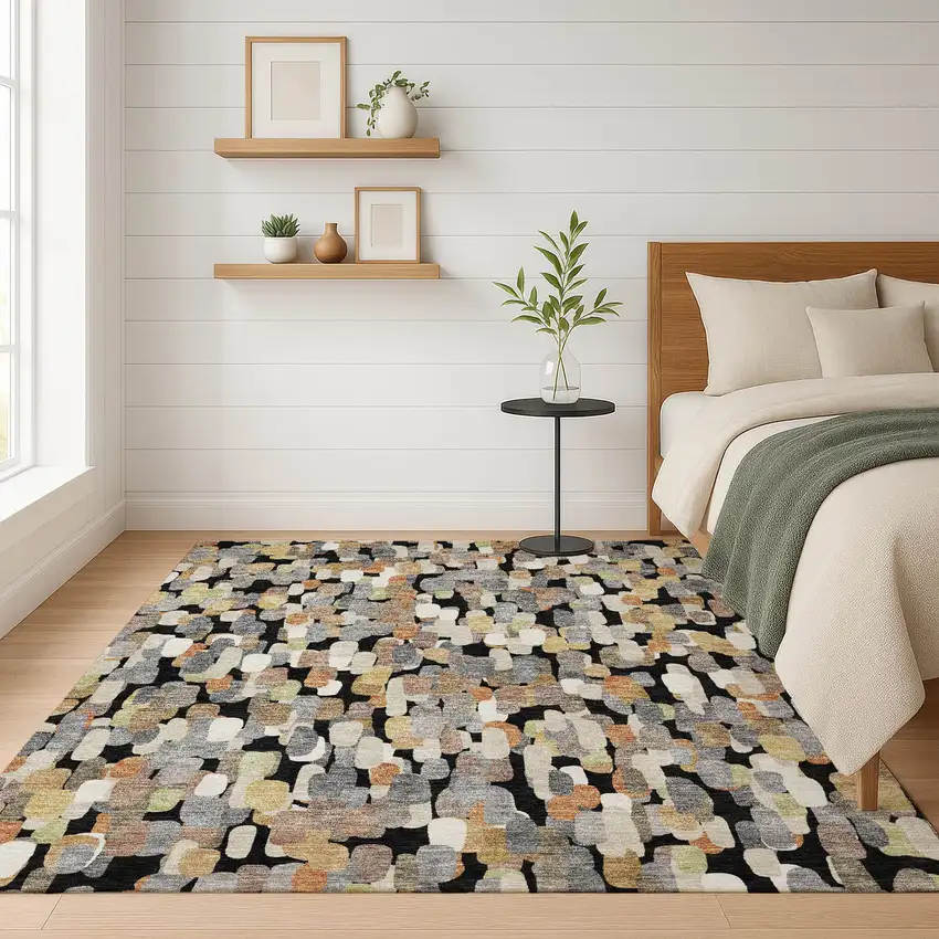 Black And Beige Abstract Washable Indoor Outdoor Area Rug Photo 6