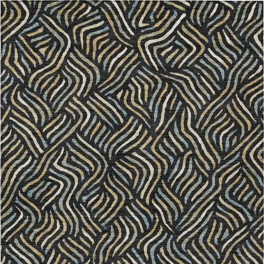 Black And Beige Abstract Washable Indoor Outdoor Area Rug Photo 2