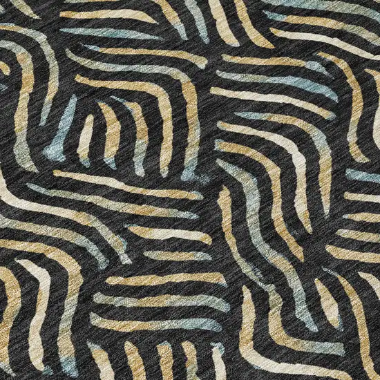 Black And Beige Abstract Washable Indoor Outdoor Area Rug Photo 9