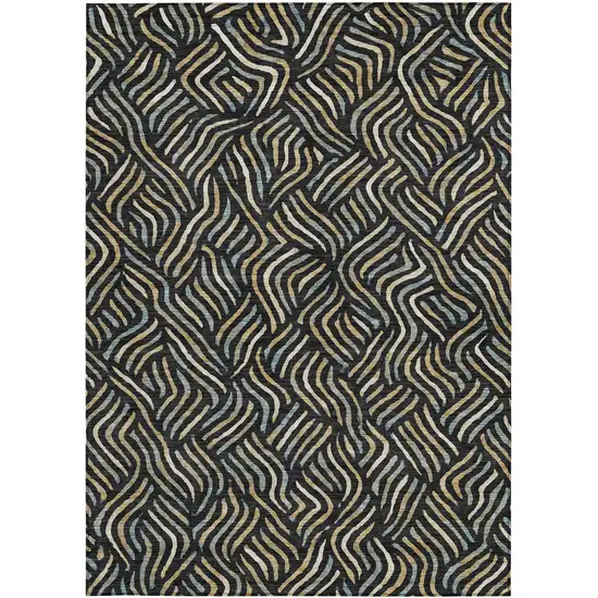 Black And Beige Abstract Washable Indoor Outdoor Area Rug Photo 3