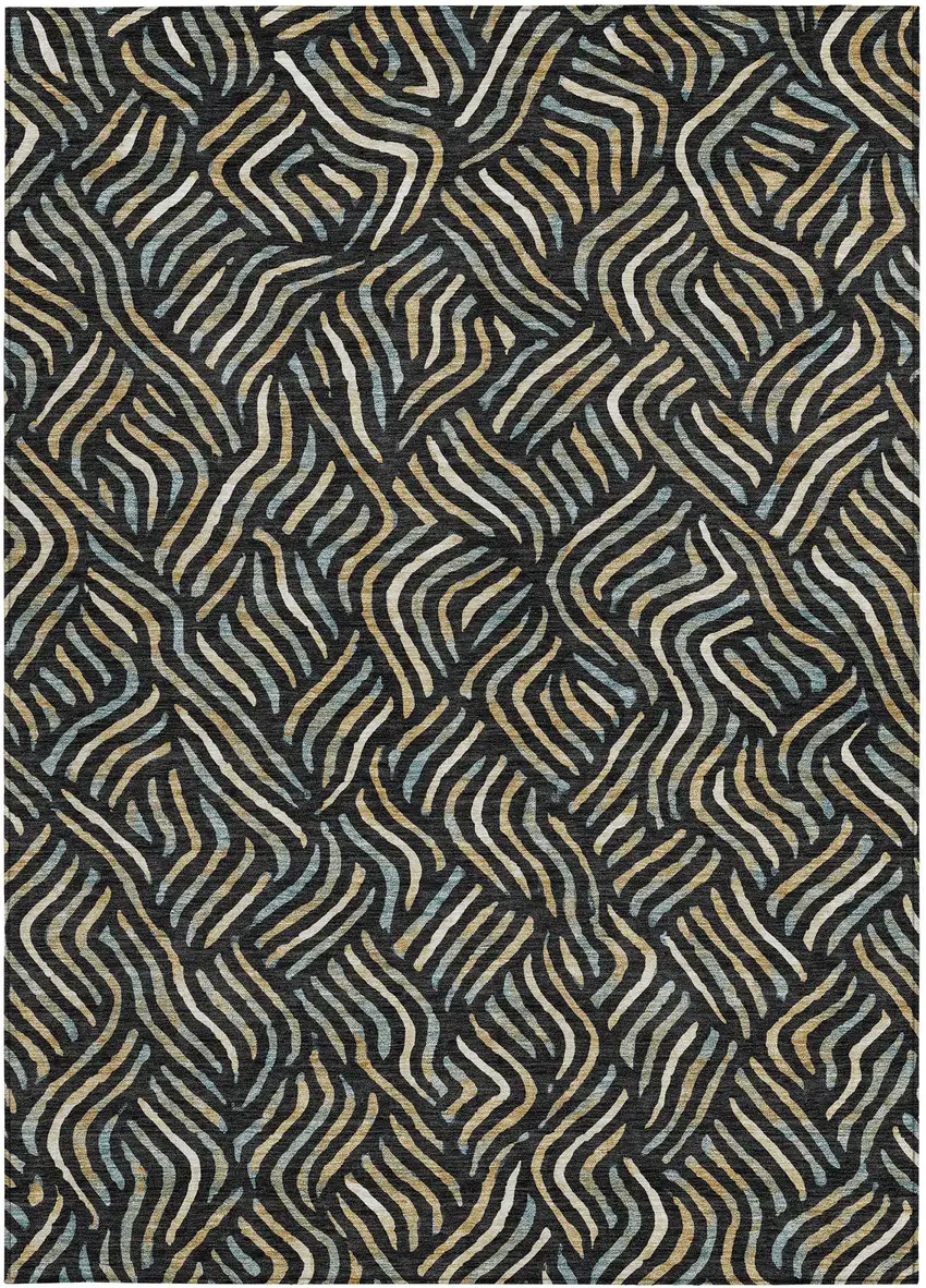 Black And Beige Abstract Washable Indoor Outdoor Area Rug Photo 3