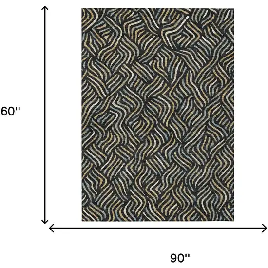 Black And Beige Abstract Washable Indoor Outdoor Area Rug Photo 6