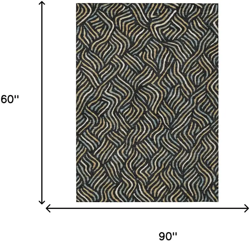 Black And Beige Abstract Washable Indoor Outdoor Area Rug Photo 6