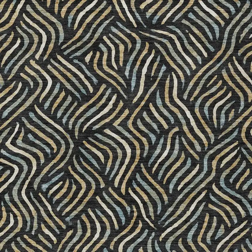Black And Beige Abstract Washable Indoor Outdoor Area Rug Photo 2