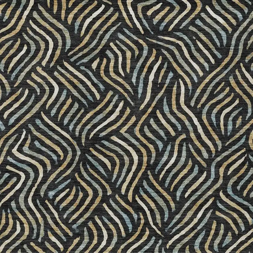 Black And Beige Abstract Washable Indoor Outdoor Area Rug Photo 2
