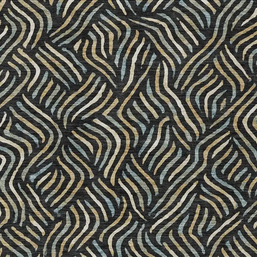Black And Beige Abstract Washable Indoor Outdoor Area Rug Photo 2
