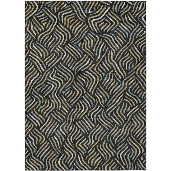 Black And Beige Abstract Washable Indoor Outdoor Area Rug Photo 1