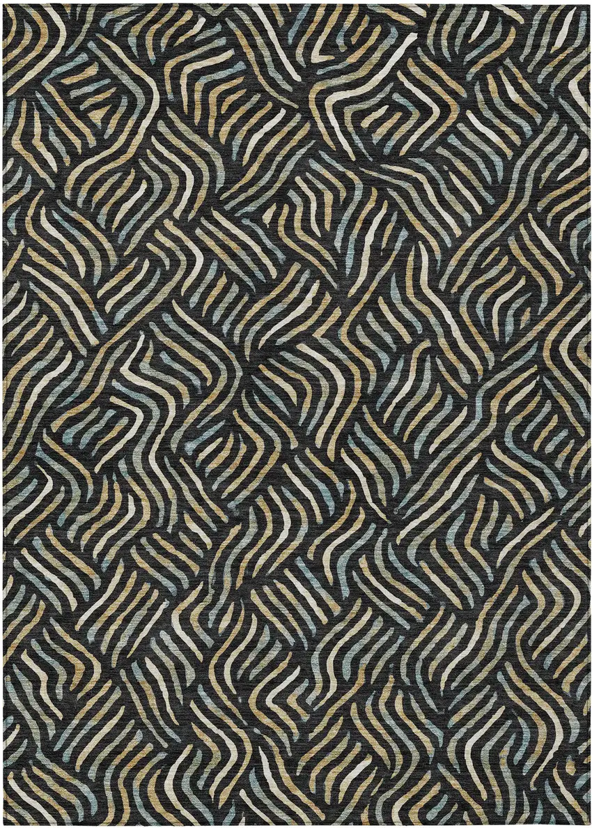 Black And Beige Abstract Washable Indoor Outdoor Area Rug Photo 1