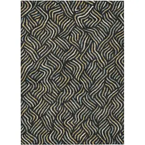 Photo of Black And Beige Abstract Washable Indoor Outdoor Area Rug
