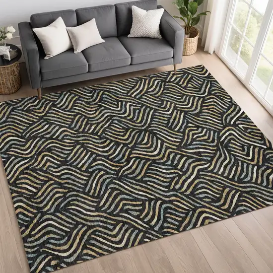 Black And Beige Abstract Washable Indoor Outdoor Area Rug Photo 6