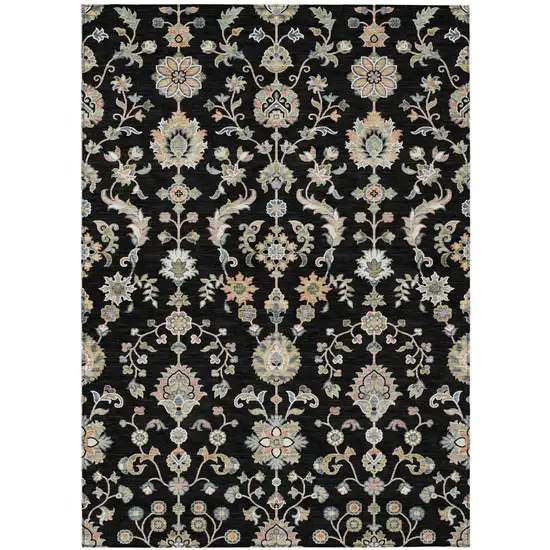 Black And Beige Abstract Washable Indoor Outdoor Area Rug Photo 1