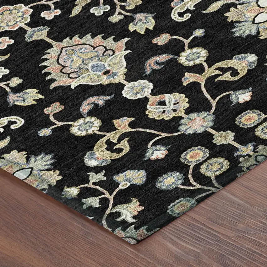 Black And Beige Abstract Washable Indoor Outdoor Area Rug Photo 4