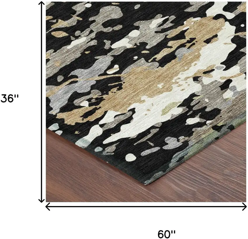 Black And Beige Abstract Washable Indoor Outdoor Area Rug Photo 6